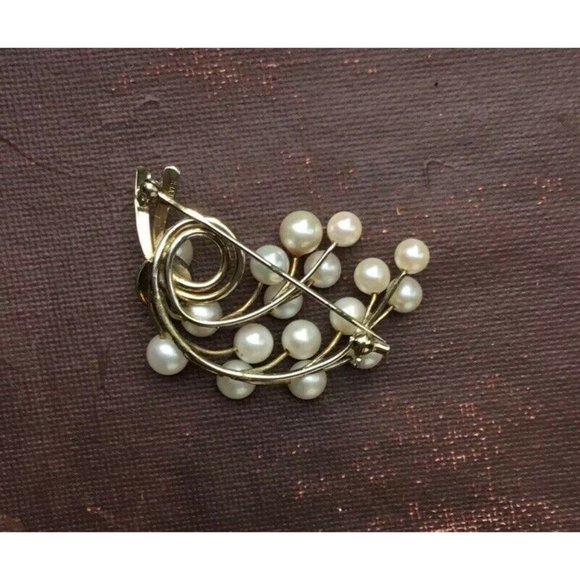 Vintage 1970’s Silver Japanese 17 Cultured Pearl Pin Brooch Mid Century Modern - Picture 5 of 8